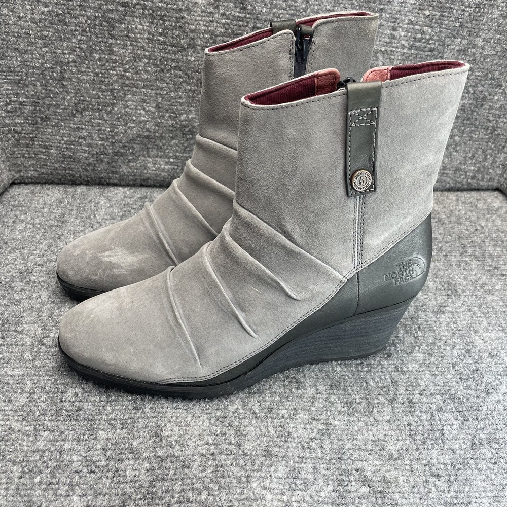 The North Face Bridgeton Women's Size 7 Gray Leather Ankle Wedge Boots Zip Up